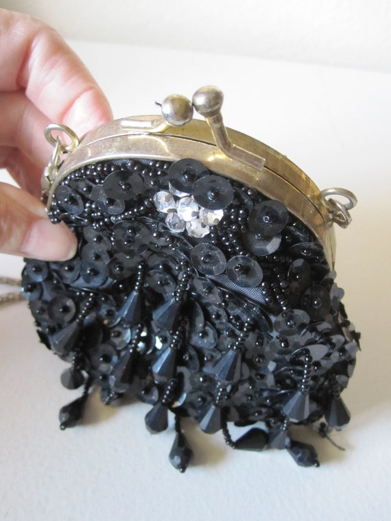 SMALL BLACK BEADED Sequin Purse - image 4