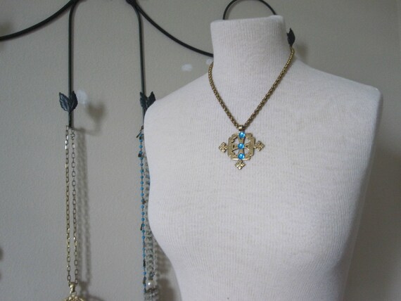 MUSEUM REPLICA BYZANTINE Gold Turquoise Rhineston… - image 6