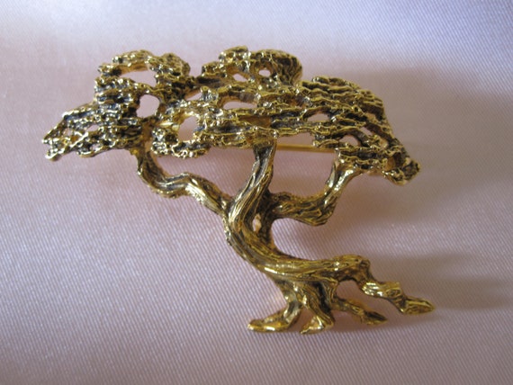 TORTOLANI GOLD TREE Brooch Signed - image 1