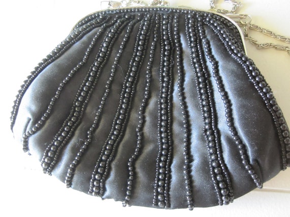 BLACK BEADED POUCH Evening Bag 1980's - image 1