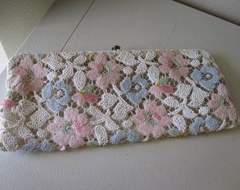 PASTEL FLORAL BEADED Clutch Purse 12 Inch