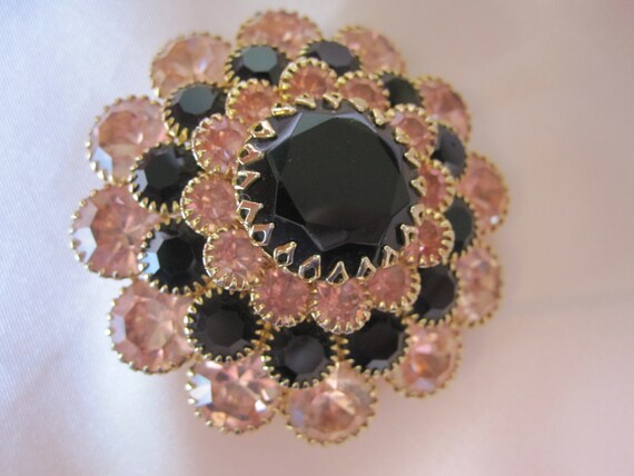 PINK and BLACK CZECH Glass Tiered Brooch - image 10