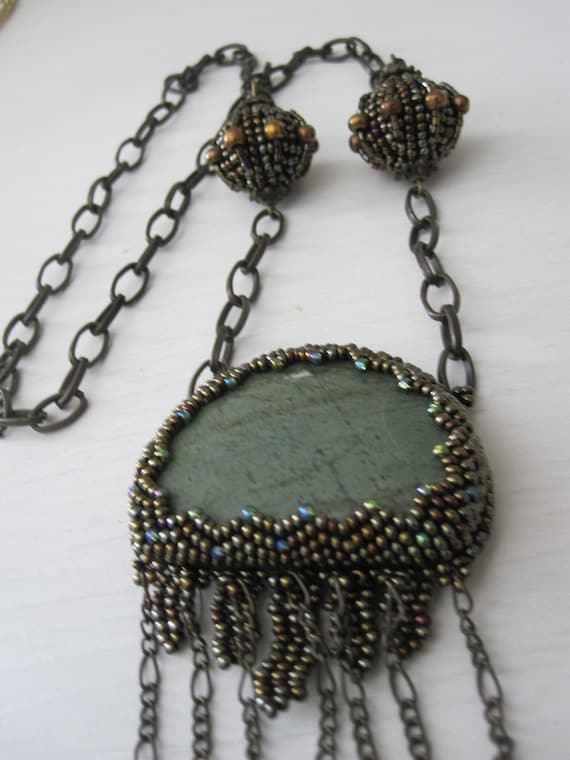 ARTISAN STONE SEED Bead  Necklace With Tassels