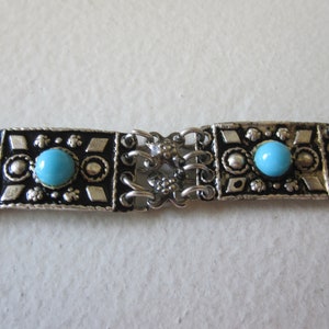 SOUTHWEST SILVER Faux TURQUOISE Mid Century Bracelet