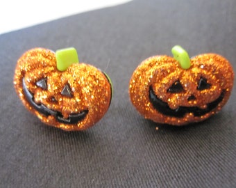 GLITTER PUMPKIN EARRINGS Pierced