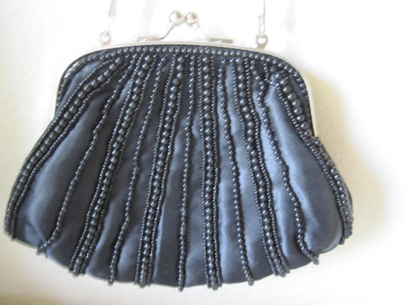 BLACK BEADED POUCH Evening Bag 1980's - image 10