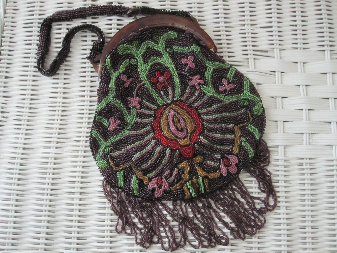 ANTIQUE FRENCH EARTH Tones Beaded Evening Bag - Etsy