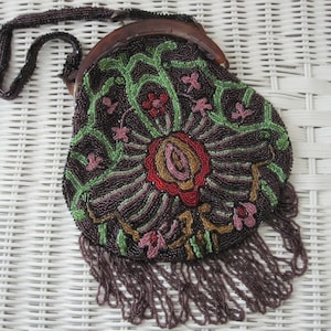 ANTIQUE FRENCH EARTH Tones Beaded Evening Bag
