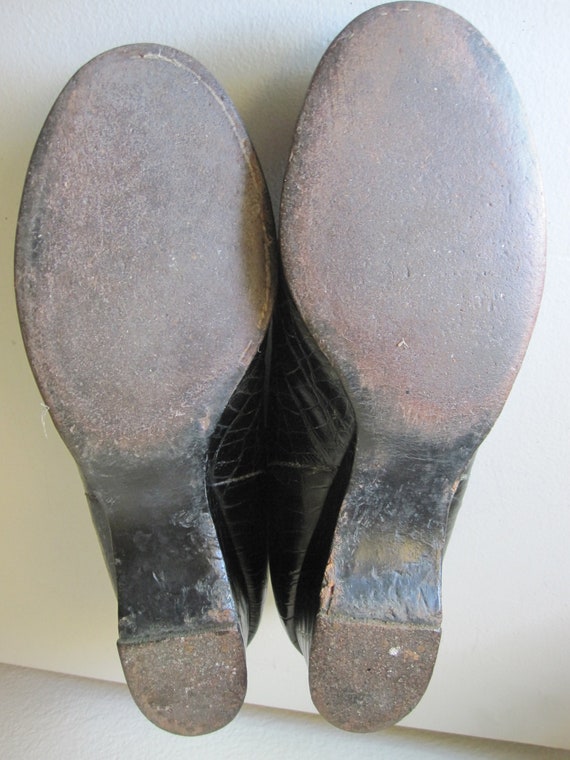 BLACK PEEP TOE Wedge Shoes Size 8M Circa 1920s - image 9