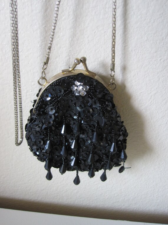 SMALL BLACK BEADED Sequin Purse - image 5