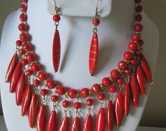 DECO RED & GOLD Choker and Earrings