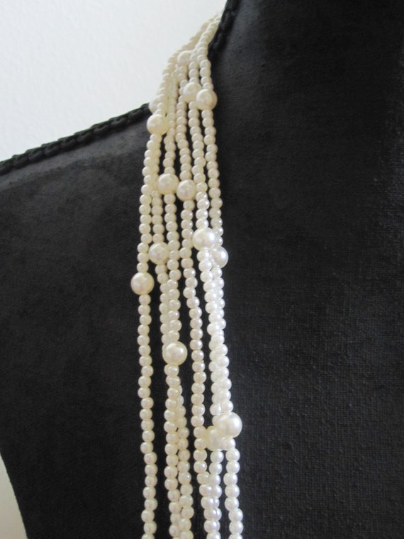 FAUX PEARL FLAPPER Art Deco Seed Bead Necklace - image 2