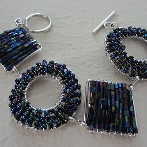 Blue SEED BEAD WRAPPED Wire Bracelet