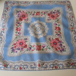 1950s BLUE LACE & FLOWERS  Handkerchief