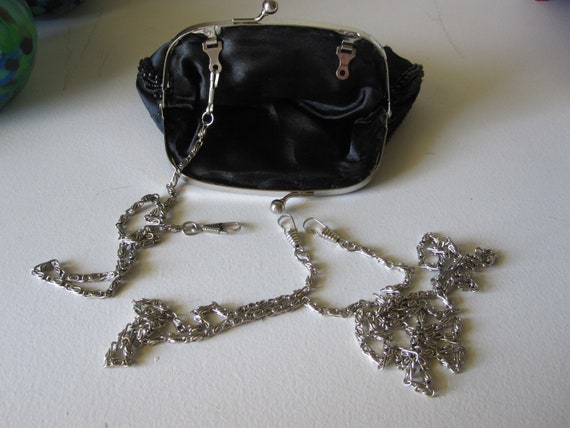 BLACK BEADED POUCH Evening Bag 1980's - image 4