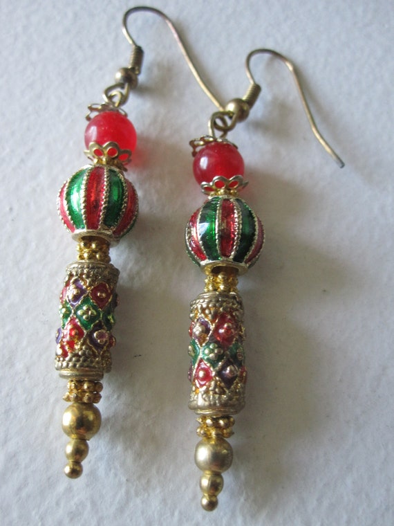 BEADED ORNAMENT CHRISTMAS Pierced Earrings