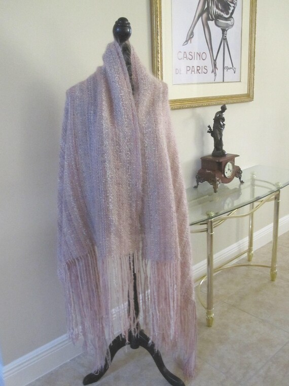HAND LOOMED WOOL Fringed Wrap - image 2