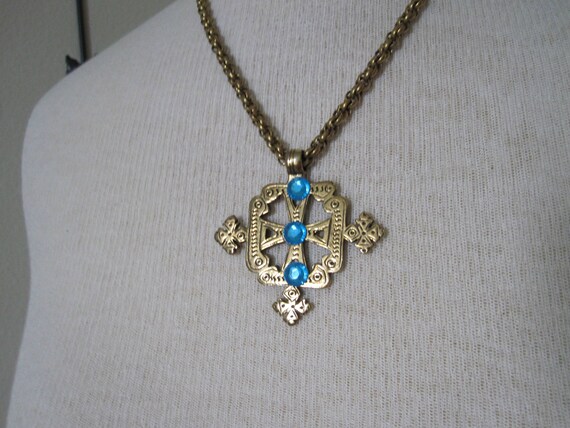 MUSEUM REPLICA BYZANTINE Gold Turquoise Rhineston… - image 3