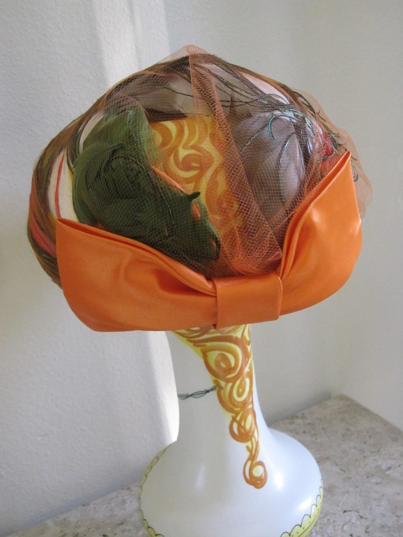 DESIGNER ORANGE FEATHER Hat by Doree' of New York - image 8