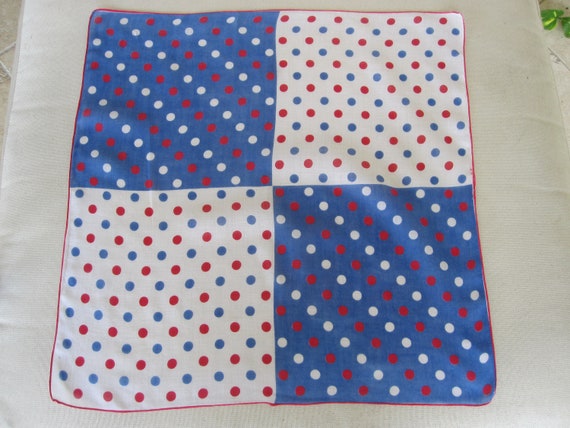 1960s POLKA DOT Red, White  & Blue Handkerchief - image 3