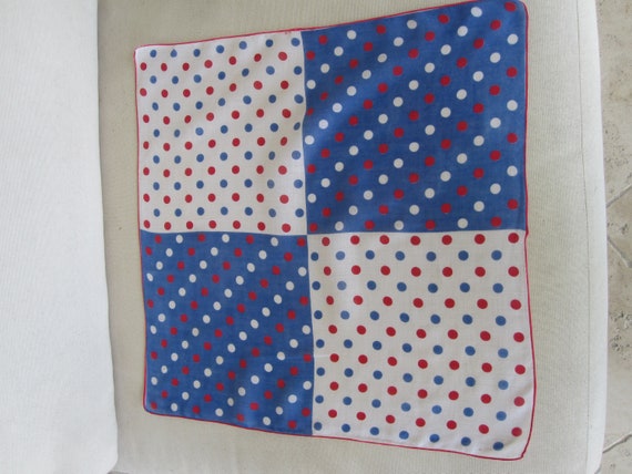 1960s POLKA DOT Red, White  & Blue Handkerchief - image 4