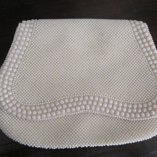 2 SIDED WHITE BEADED  1950's Evening Bag