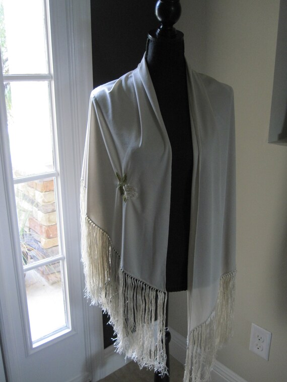 SILK ROSE FRINGED Vintage Shawl - image 4