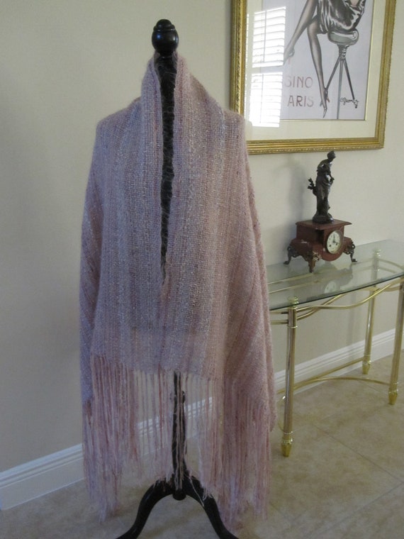 HAND LOOMED WOOL Fringed Wrap - image 4