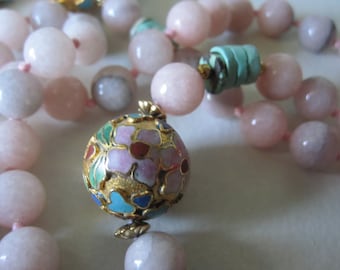 ROSE QUARTZ CLOISONNE & Turquoise Bead Necklace