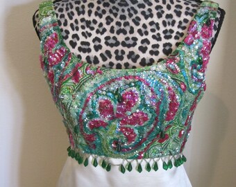 GREEN SEQUINED Beaded Gown HAHNE & Company