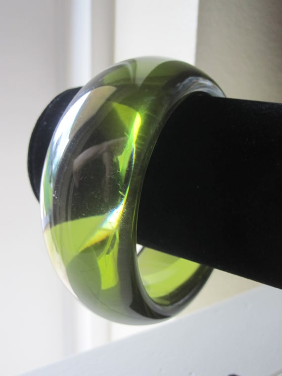 OLIVE GREEN LUCITE Wide Bangle Bracelet