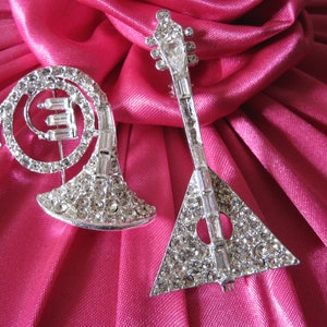 VINTAGE MUSICAL BROOCHES French Horn & Mandolin