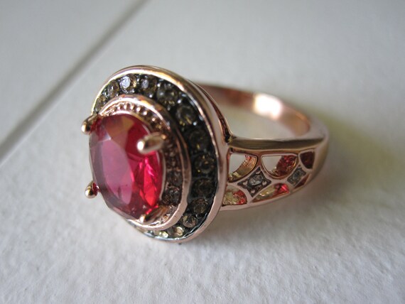 FAUX RUBY CRYSTAL Gold Ring Size 9 - image 8