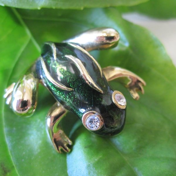 GREEN ENAMEL FROG Brooch