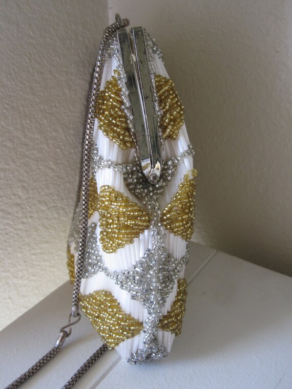 Vintage 30s Beaded Evening Bag Green Rhinestone Scrollwork main image 1