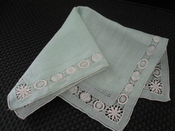 2 ANTIQUE LACE Linen Handkerchiefs - image 2