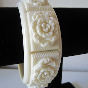 WIDE PLASTIC WHITE Carved Bangle Bracelet
