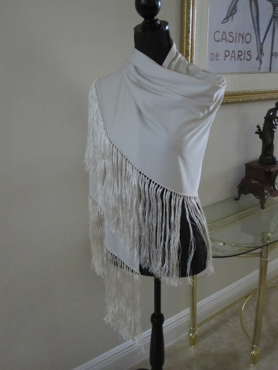 SILK ROSE FRINGED Vintage Shawl - image 7