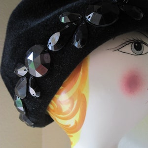 DESIGNER BLACK BEADED Wool Hat