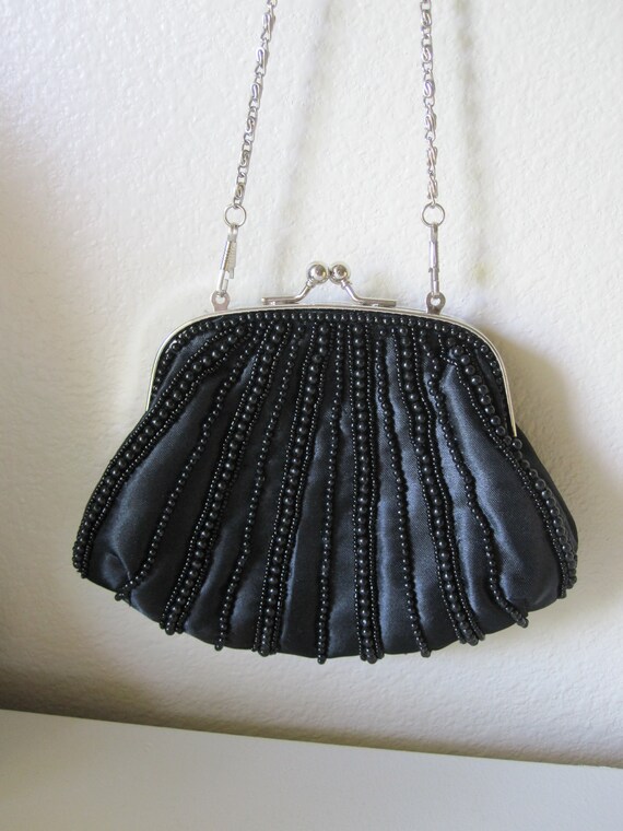 BLACK BEADED POUCH Evening Bag 1980's - image 5