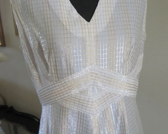 2PC WHITE METALLIC 1930s Design DRESS