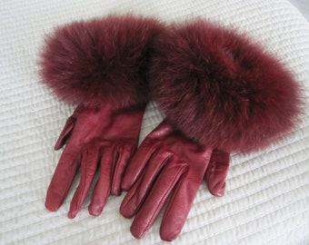 Genuine Red Fox Fur/Suede Leather Women's Men's Unisex Warm Winter Mittens 
