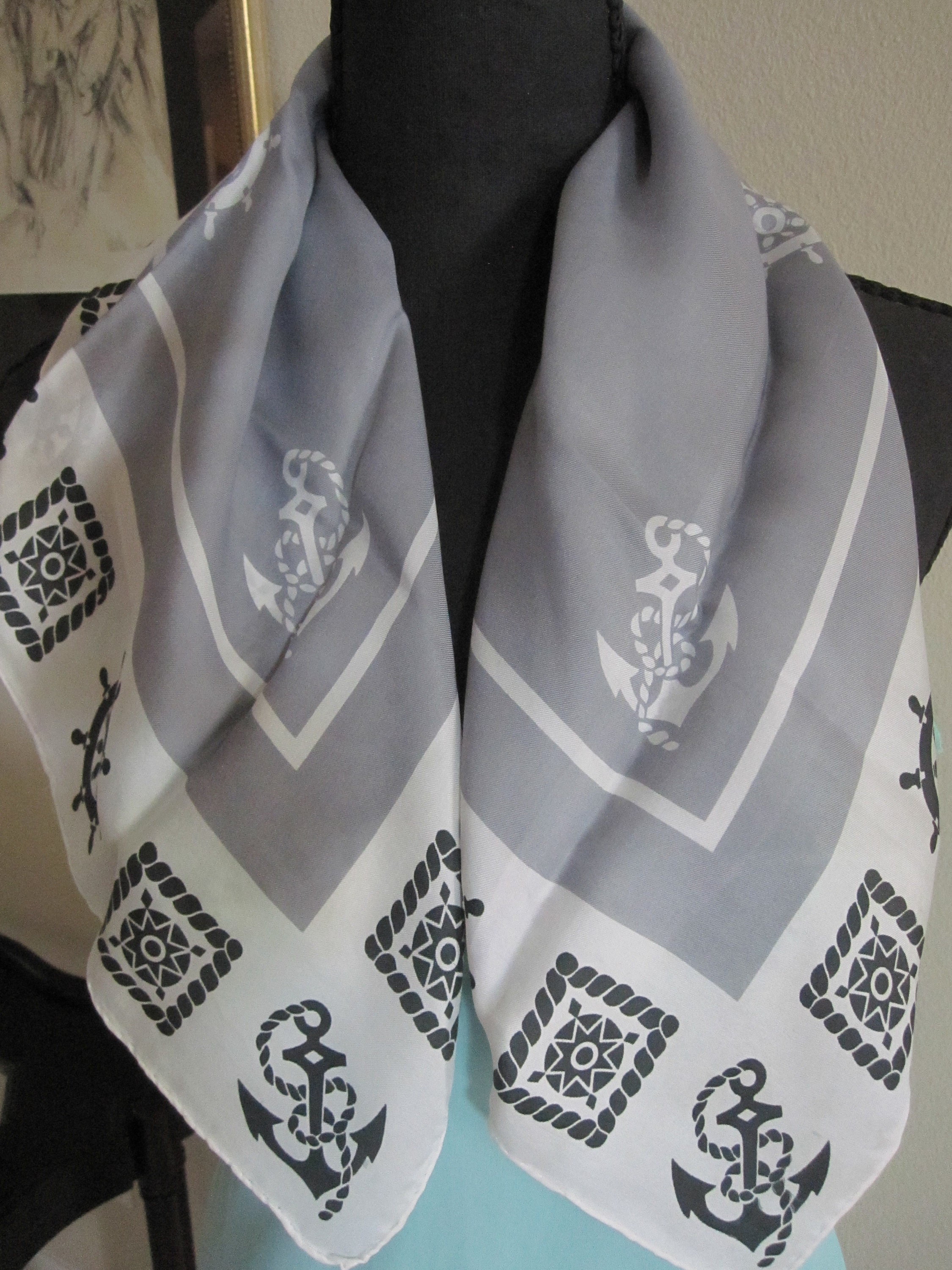 Boat Flags Navy Blue Silk Square Scarf, Nautical Scarves
