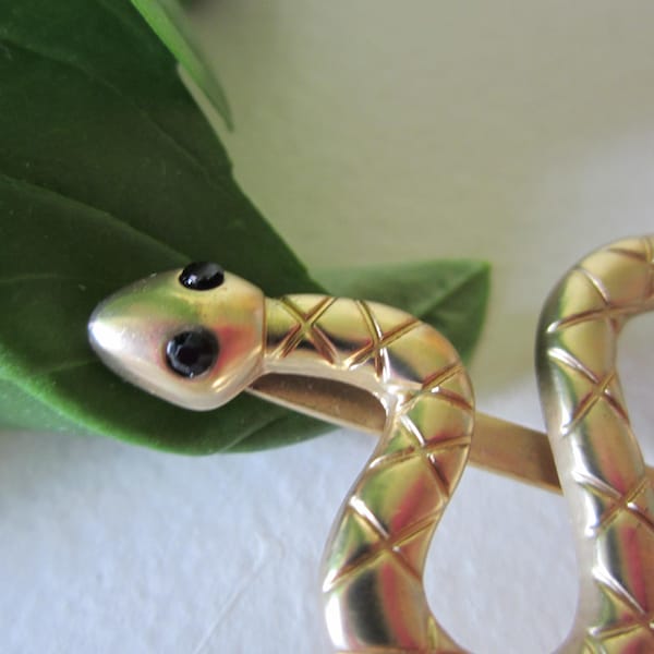 GOLD SNAKE Belt BUCKLE With Rhinestone Eyes