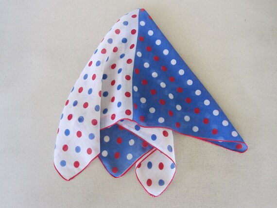 1960s POLKA DOT Red, White  & Blue Handkerchief - image 2