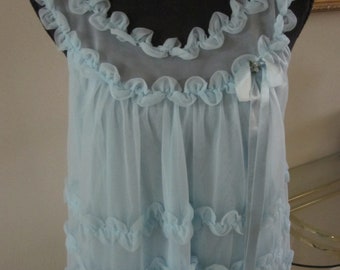 1950s RUFFLED LINGERIE Pale Blue Negligee