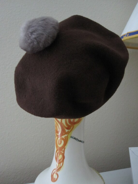 CHILDS BROWN Wool BERET With Faux Fur - image 5