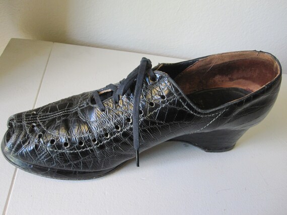 BLACK PEEP TOE Wedge Shoes Size 8M Circa 1920s - image 4