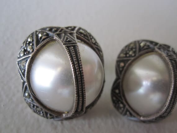 JUDITH JACK PEARL Marcasite Earrings View 2