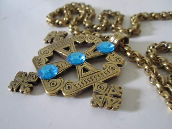 MUSEUM REPLICA BYZANTINE Gold Turquoise Rhineston… - image 4